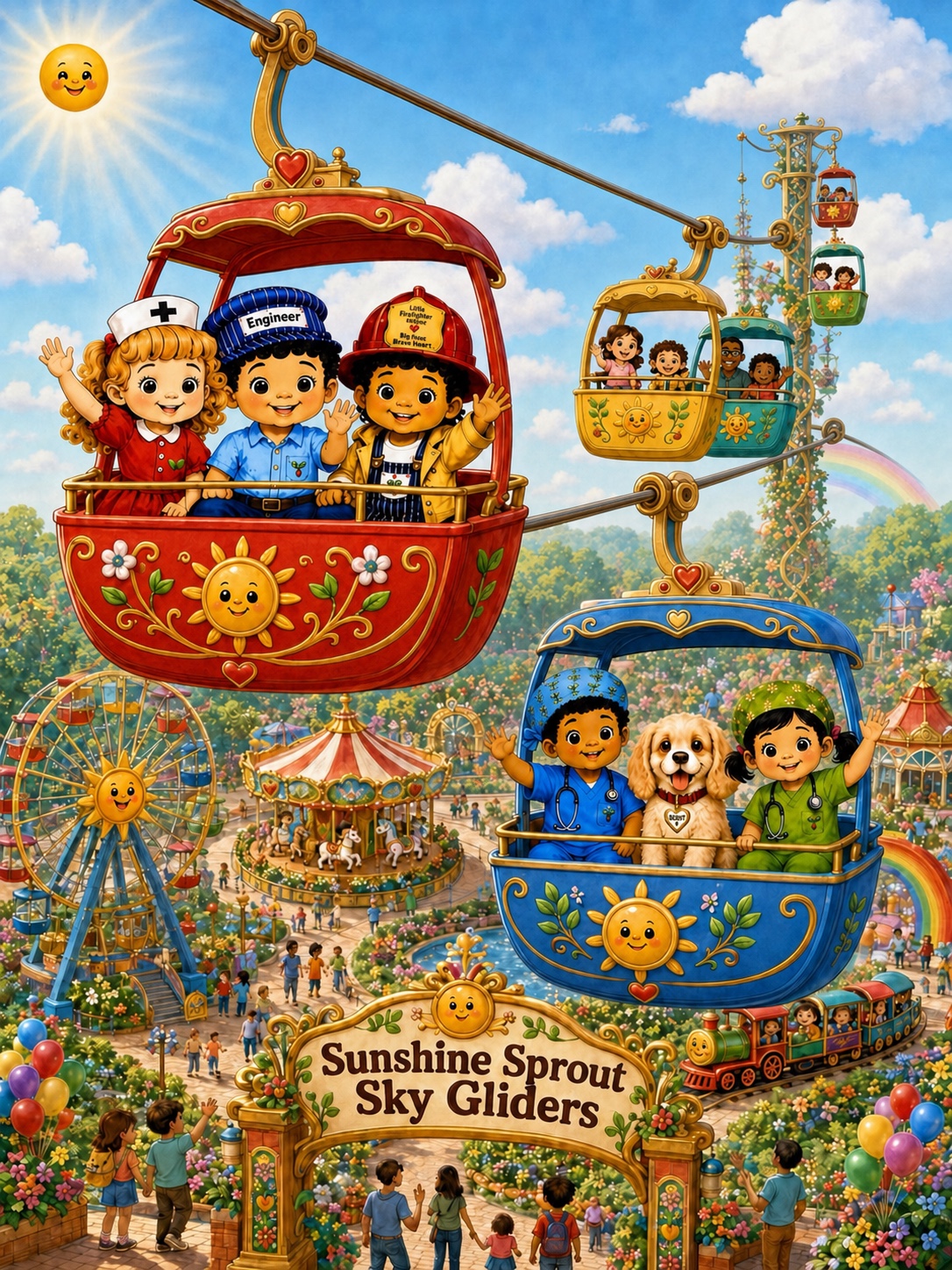 Full Sky Gliders picture page with the Sunshine Sprout Kids riding above Adventure Park